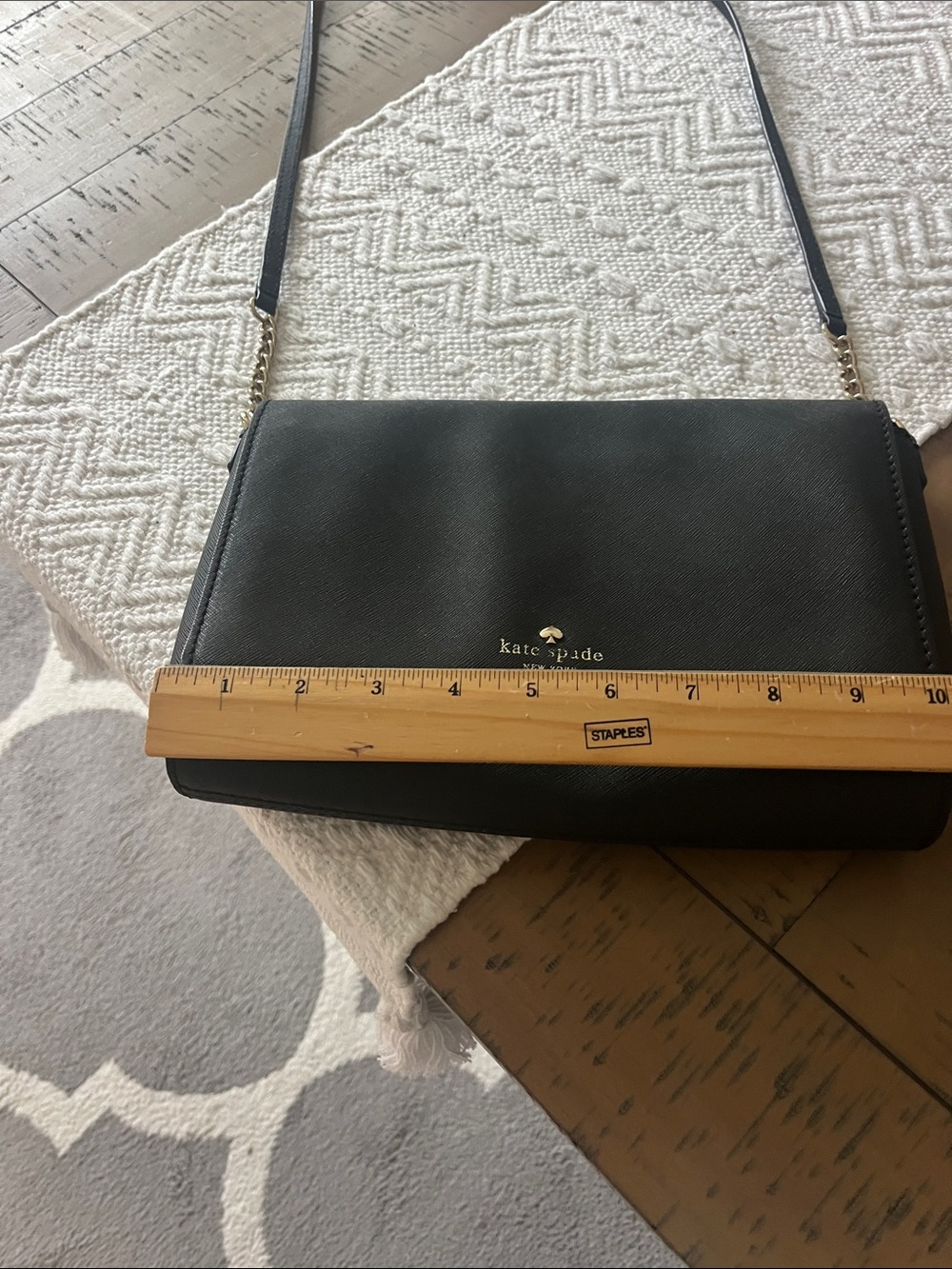 kate spade Saffiano Black Leather Crossbody with Gold Chain Strap Accent - Picture 6 of 8